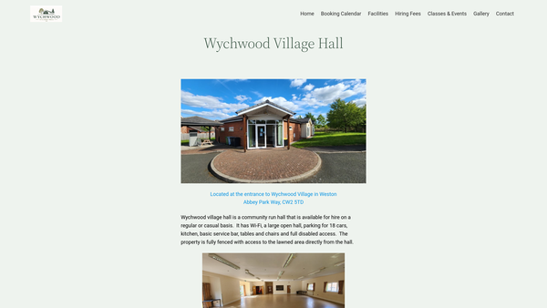 Screenshot of the Wychwood Village Hall (Weston & Basford) website