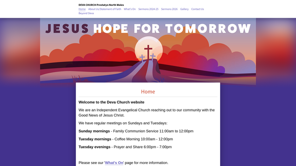 Screenshot of the Deva Church website