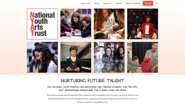 Screenshot of the National Youth Arts Trust website