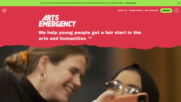 Screenshot of the The Arts Emergency Service website