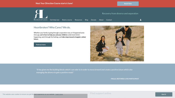 Screenshot of the Restored Lives website