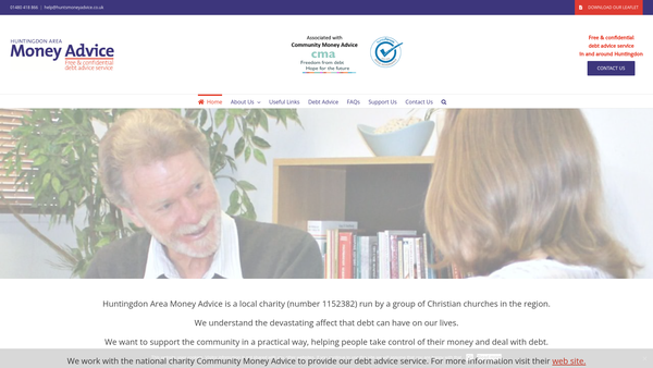 Screenshot of the Huntingdon Area Money Advice website