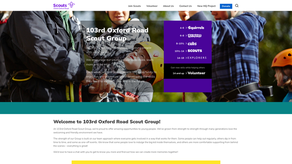 Screenshot of the 103rd Reading (Oxford Road) Scout Group website