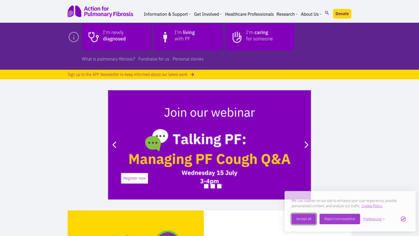Screenshot of the Action For Pulmonary Fibrosis website