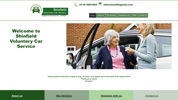 Screenshot of the Shinfield Voluntary Car Service website