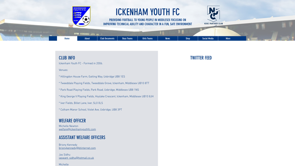 Screenshot of the Ickenham Youth Football Club website