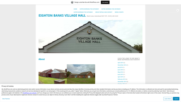 Screenshot of the Eighton Banks Village Hall Trust website