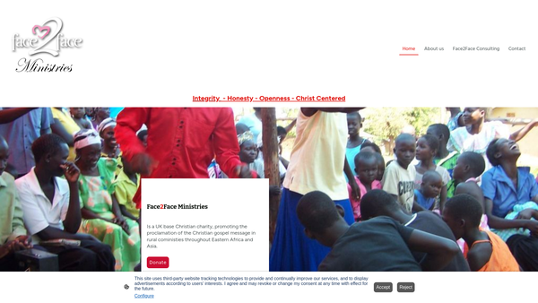 Screenshot of the Face2face Ministries website