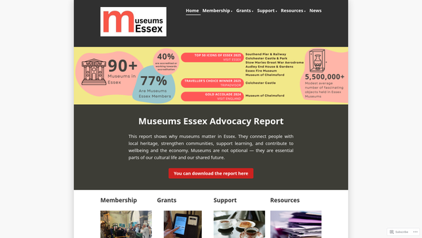 Screenshot of the Museums Essex website