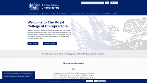 Screenshot of the The Royal College Of Chiropractors website