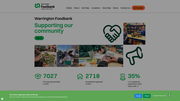 Screenshot of the Warrington Foodbank website