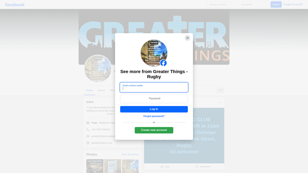Screenshot of the Greater Things (Rugby) website