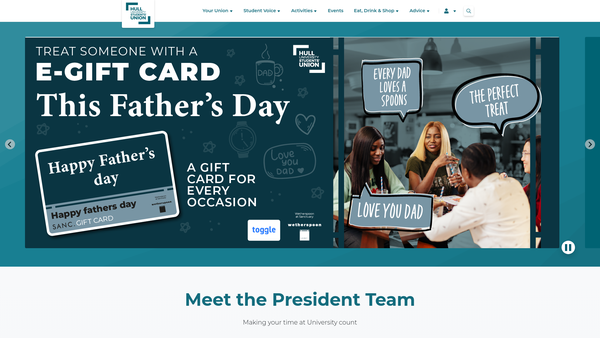 Screenshot of the Hull University Students' Union Limited website