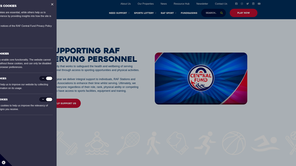 Screenshot of the The Royal Air Force Central Fund website