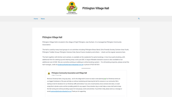 Screenshot of the Pittington Community Association website