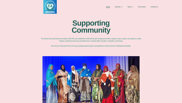 Screenshot of the Somali Community Parents Association (Socopa) website
