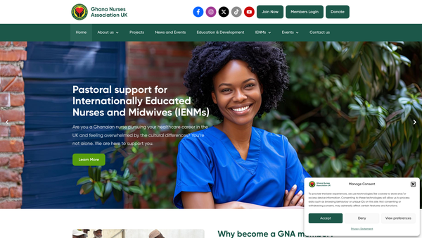 Screenshot of the Ghana Nurses Association (UK) website