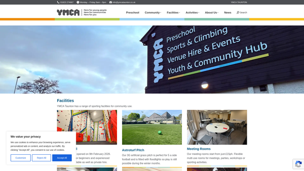 Screenshot of the YMCA Taunton website
