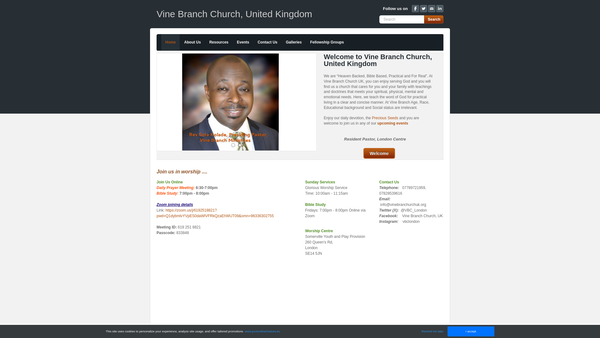 Screenshot of the Vine Branch Ministries website
