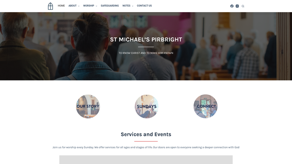 Screenshot of the The Parochial Church Council Of The Ecclesiastical Parish Of St Michaels & All Angels, Pirbright website