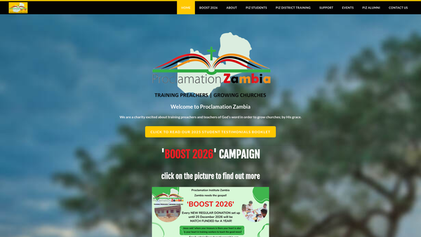 Screenshot of the Proclamation Zambia website