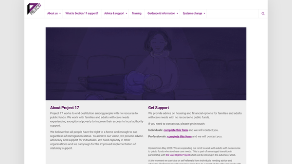 Screenshot of the Project Seventeen website