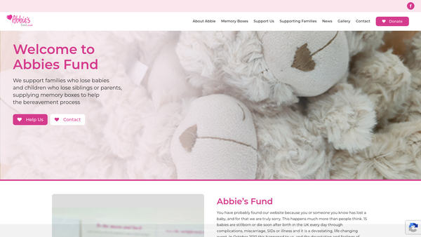 Screenshot of the Abbie's Fund website