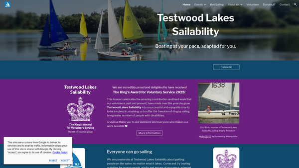 Screenshot of the Testwood Lakes Sailability website