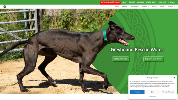 Screenshot of the Greyhound Rescue Wales website