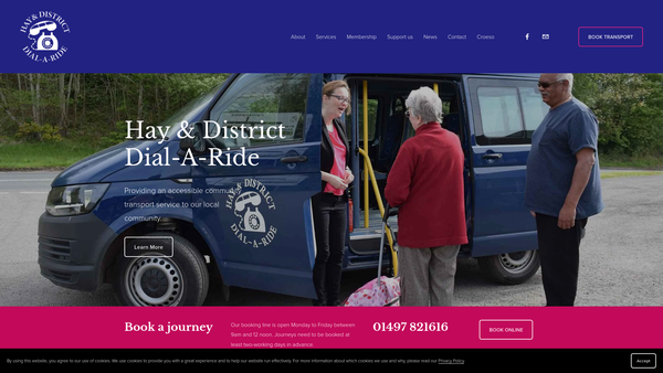 Screenshot of the Hay And District Dial-A-Ride website