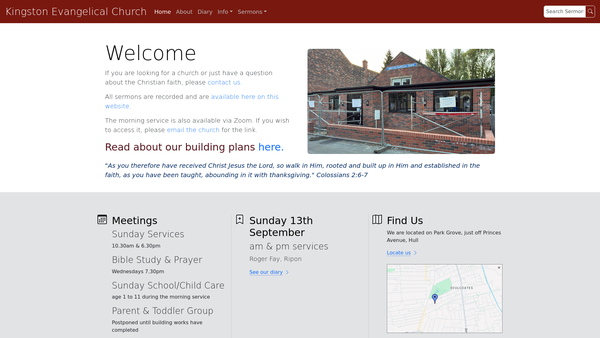 Screenshot of the Kingston Evangelical Church website