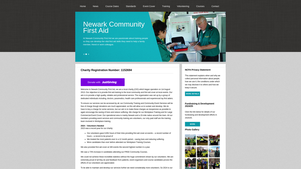 Screenshot of the Newark Community First Aid website