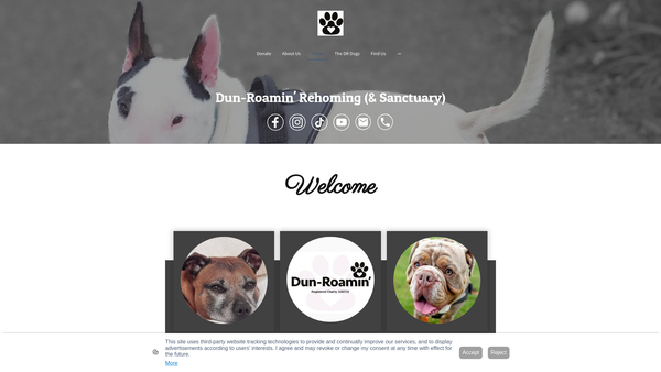 Screenshot of the Dun Roamin Rehoming website