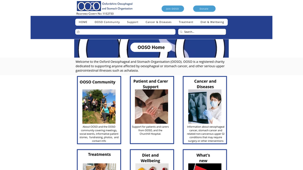 Screenshot of the Oxfordshire Oesophageal And Stomach Organisation website