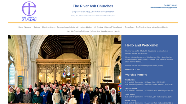 Screenshot of the The Parochial Church Council Of The Ecclesiastical Parish Of St Andrew's, Much Hadham With St Thomas' Perry Green In The Diocese Of St Albans website