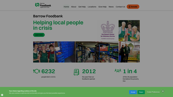 Screenshot of the Barrow Food Bank Limited website