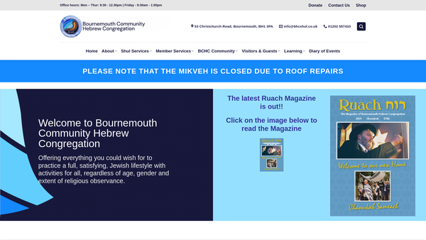 Screenshot of the Bournemouth Hebrew Congregation website