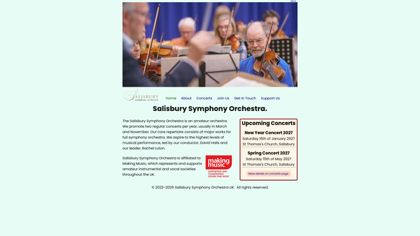 Screenshot of the Salisbury Symphony Orchestra website