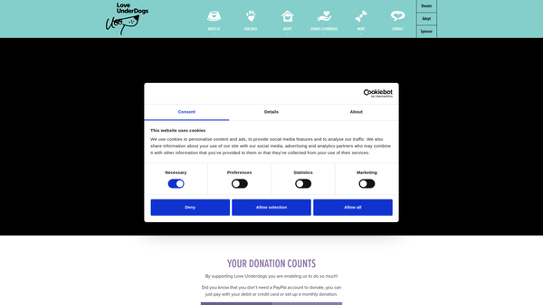 Screenshot of the Love Underdogs website