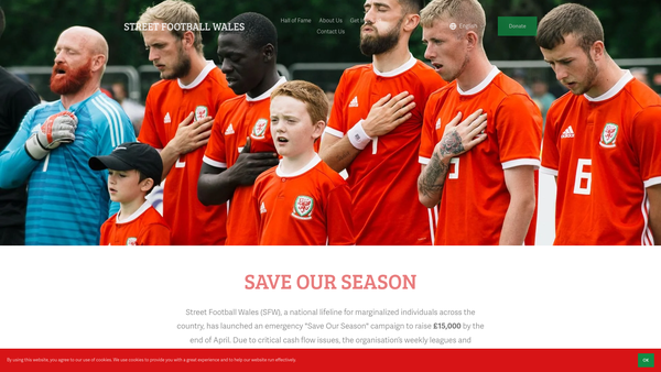 Screenshot of the Street Football Wales (Sfw) website