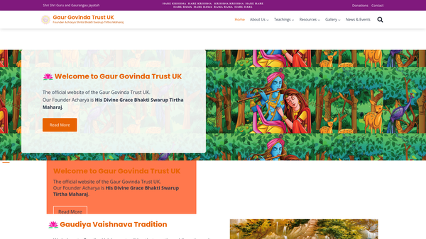 Screenshot of the Gaur Govinda Trust website