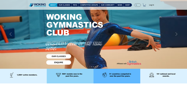 Screenshot of the Woking Gymnastics Club website