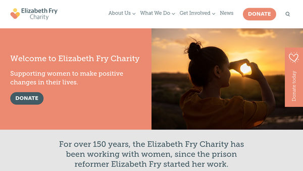 Screenshot of the Elizabeth Fry Charity website