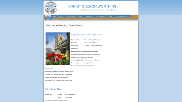 Screenshot of the THE PARISH of WORTHING - CHRIST CHURCH website