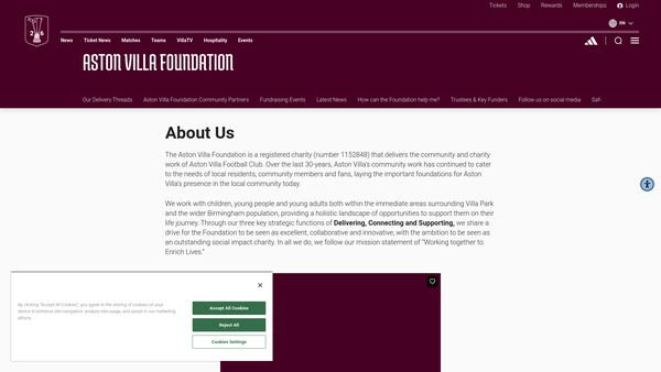 Screenshot of the Aston Villa Foundation website