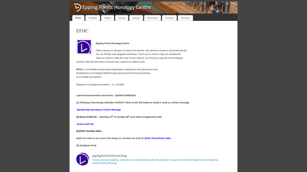 Screenshot of the Epping Forest Horology Centre website