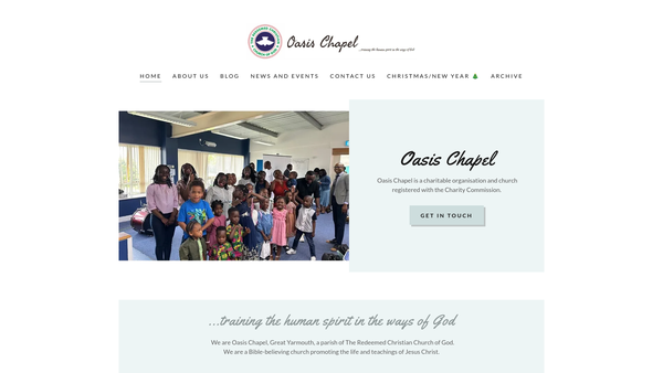 Screenshot of the The Redeemed Christian Church Of God, Oasis Chapel Great Yarmouth website