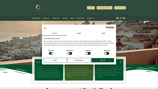 Screenshot of the Give US Time website