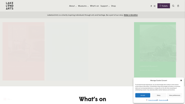 Screenshot of the Lakeland Arts website