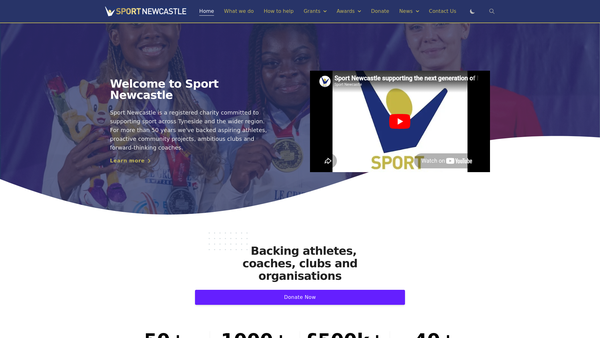 Screenshot of the Sport Newcastle website